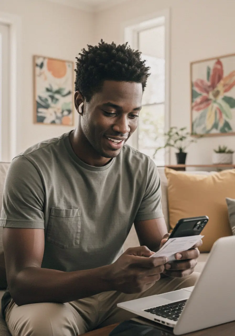 A customer paying bills on his phone